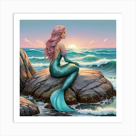 Tile Mural Mermaid Sitting On A Rock Sea Ocean Kitchen Bathroom Wall Backsplash (1) Art Print