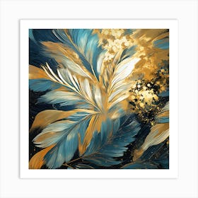 Abstract Blue And Gold Feathers Art Print