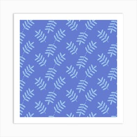 Leaves Ferns Blue Pattern Art Print