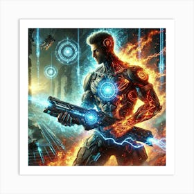 Male Warrior Elemental Tech Integration Scifi Art Print