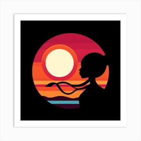 Silhouette Of A Woman At Sunset 2 Art Print