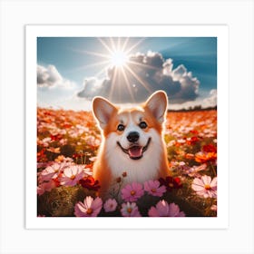 Corgi In A Flower Field Art Print