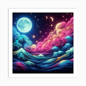 Great Wave At Night Art Print