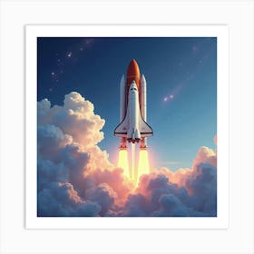 Space Shuttle In A Watercolor Tranquil Stellar Cloud 1 Art Print