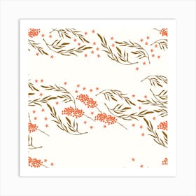 Golden Florals On White Pattern Square Art Print