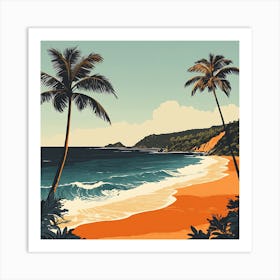 Beach Scene With Palm Trees Art Print