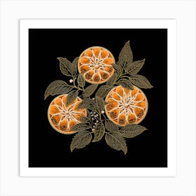 Dark Vintage Line Art of Oranges Plant Art Print