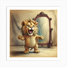 Lion In Front Of Mirror Art Print