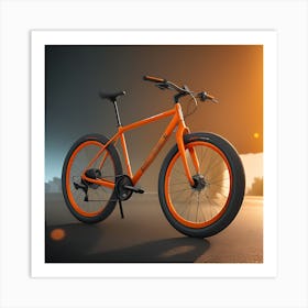 Orange Bicycle At Sunset Art Print