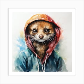 Watercolour Cartoon Weasel In A Hoodie 3 Art Print