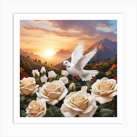 Dove And white Roses Art Print