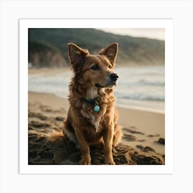 Dog On The Beach Art Print