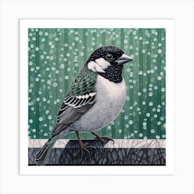 Ohara Koson Inspired Bird Painting House Sparrow 1 Square Art Print