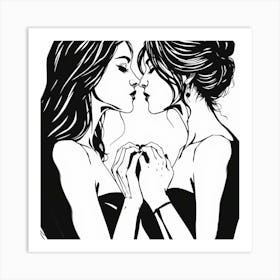 Two Girls Kissing Art Print