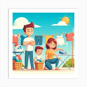 Family Laundry Day Art Print