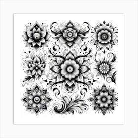 Black And White Floral Design Art Print