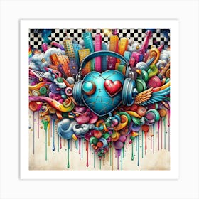 Heart With Headphones Art Print