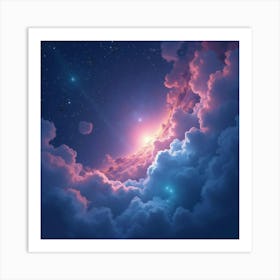 Watercolor Cosmic View With Softly Glowing Stars 1 Art Print