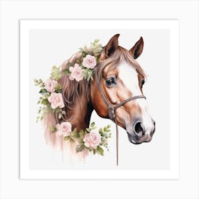 Horse Head With Roses 2 Art Print