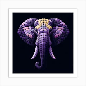 Elephant Mosaic purple yellow Art Art Print