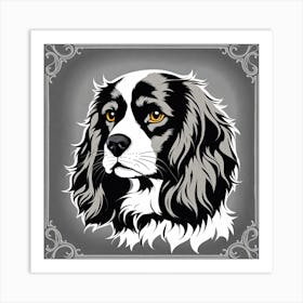 King Charles Spaniel, Black and white illustration, Dog drawing, Dog art, Animal illustration, Pet portrait, Realistic dog art, puppy Art Print