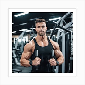 Muscular Man In The Gym Art Print