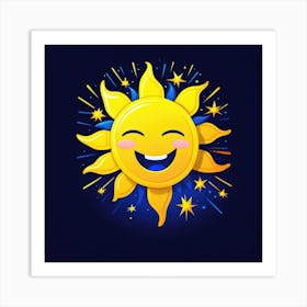 Lovely smiling sun on a blue gradient background 28 Art Print