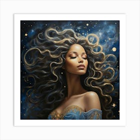 Starry Night girl paintings art print Art Print