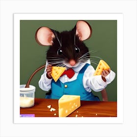 Pop Art Print | Mouse With Formal Outfit Holding Cheese Wedges Art Print