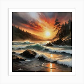 Sunset At The Beach Paintings Art Print 8 Art Print