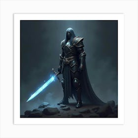 A Warrior In Dark Armor Holding A Glowing Sword Of Light 1 Art Print