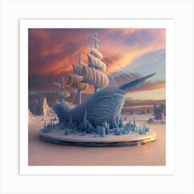 Beautiful ice sculpture in the shape of a sailing ship 6 Art Print