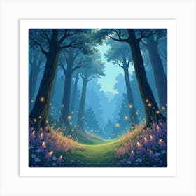 Serene Watercolor Glade With Magical Fireflies 1 Art Print