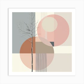 Pastel Serenity: Minimalist Tree with Geometric Grace Art Print