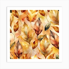 Autumn Leaves Seamless Pattern 23 Art Print