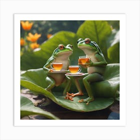 Frogs Drinking Tea Art Print