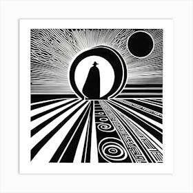 A Linocut Piece Depicting A Mysterious Abstract Figure On A Solid White Background, 109 Art Print