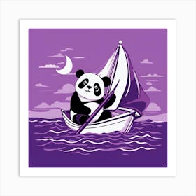 Journey Of Panda On The Purple Sea Art Print