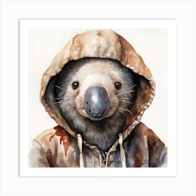 Watercolour Cartoon Anteater In A Hoodie Art Print