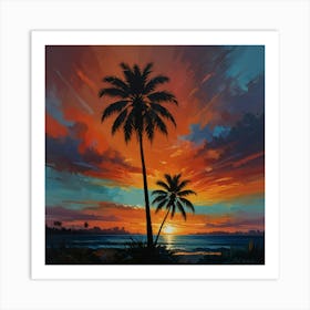 Sunset With Palm Trees 1 Art Print