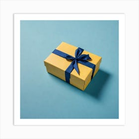 Gift Box On Blue Background 6 Art Print