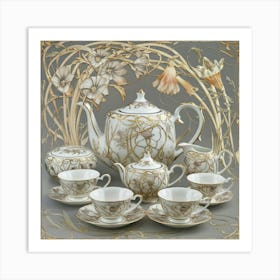 Tea Set With Flowers Art Print