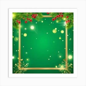 Christmas Frame On Green Background Art Print