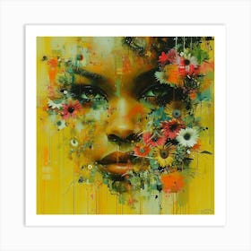 Woman With Flowers On Her Face Art Print