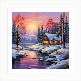 Cabin In The Snow Art Print