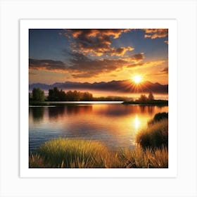 Sunset Over Lake 30 Art Print