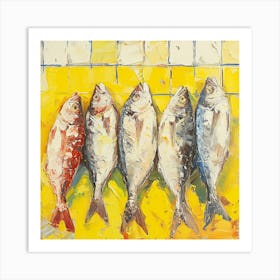 Fish Yellow Checkerboard Art Print