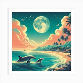 Dolphins On The Beach Art Print