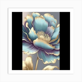 Blue And Gold Flower Art Print