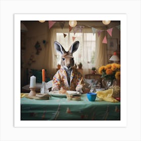 Kangaroo At The Table happy birthday  Art Print